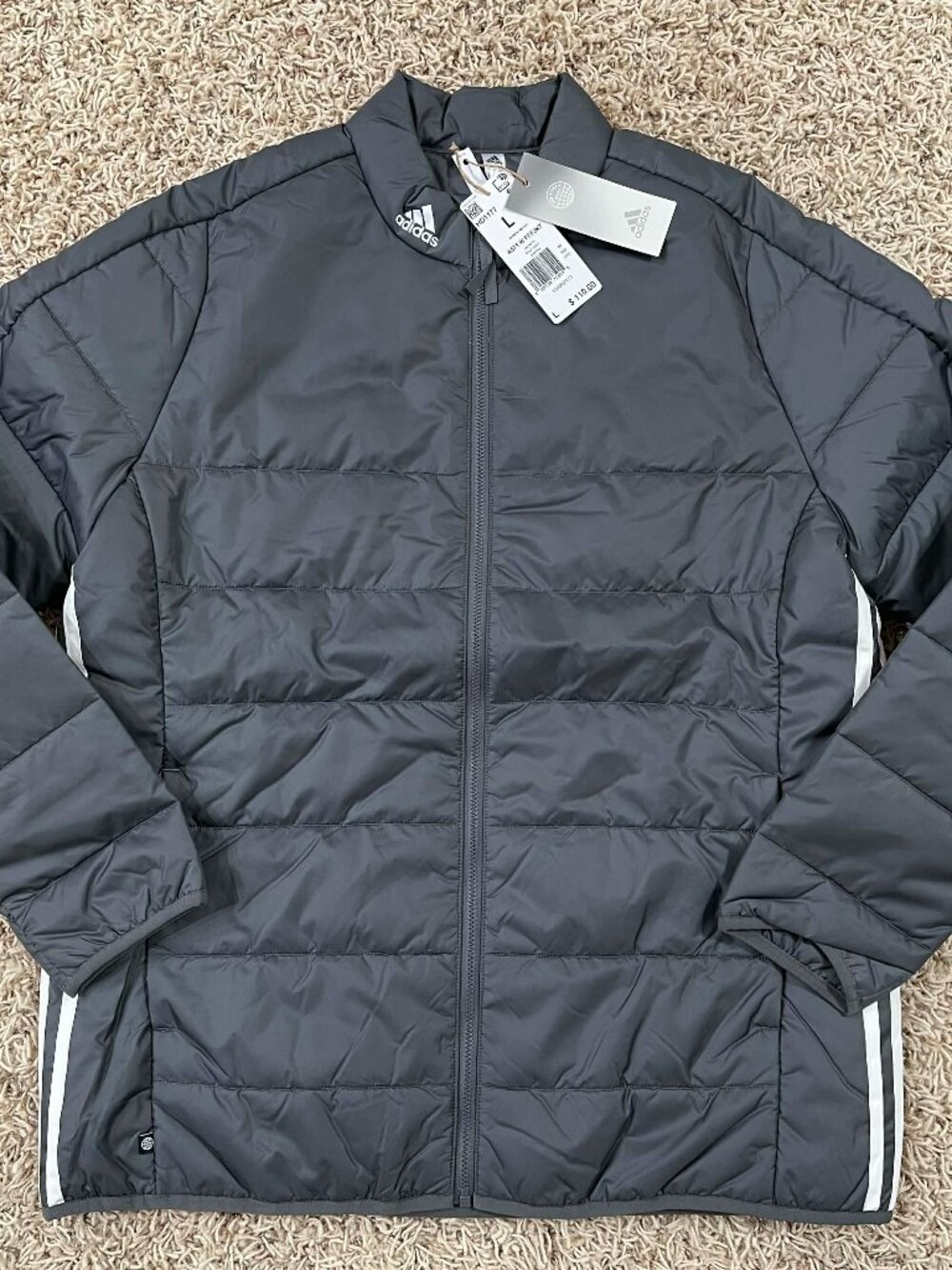 Adidas Women’s A571 Puffer Jacket Gray HD1177, Size Large (New)